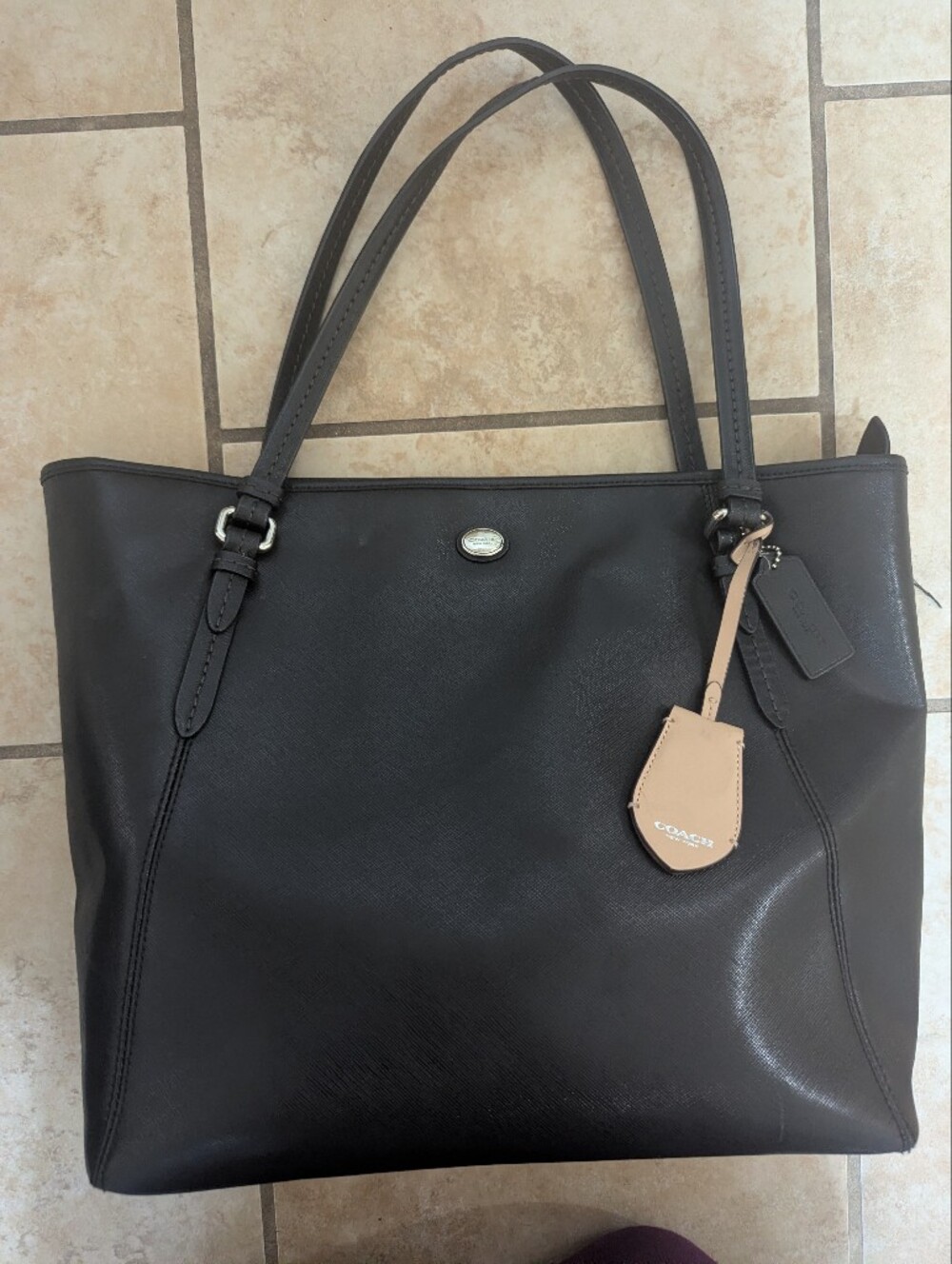 Coach Black Saffiano Leather Tote with Tan Tag